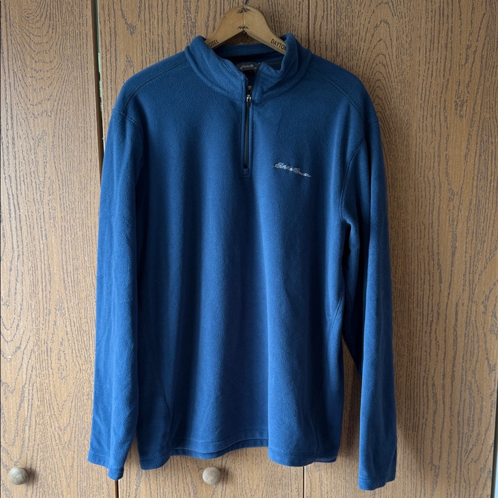 Eddie Bauer Mens Large Blue Quarter Zip Fleece Pullover Sweater Outdoor Top
